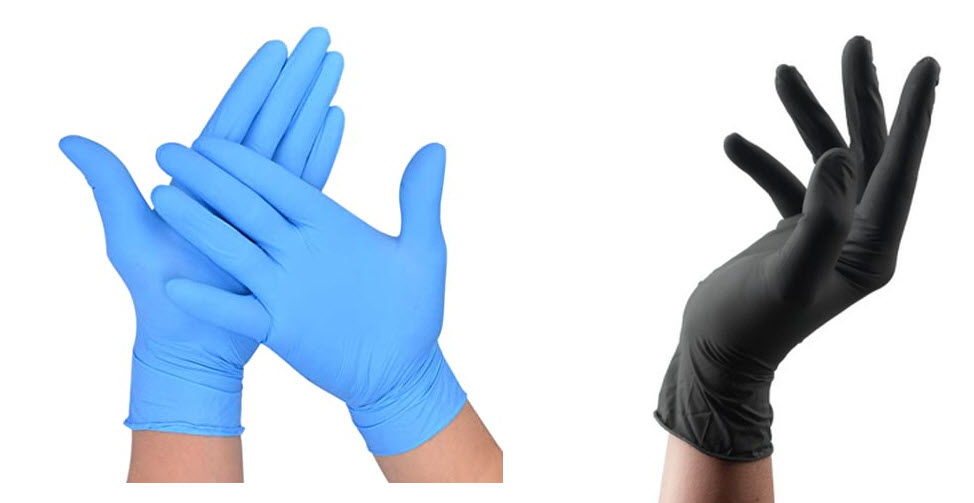 guantes de latex azules y negros